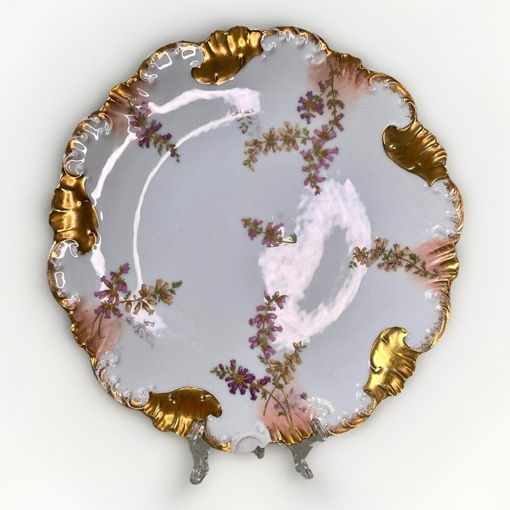 Antique Limoges France Hand Painted Porcelain Floral Gilt Plate 11.5”